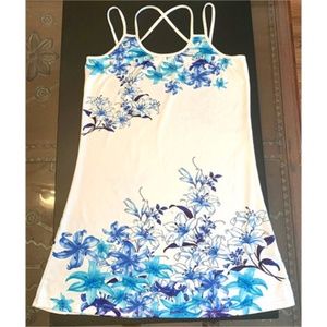 Strappy White Tank Dress with Blue Flowers